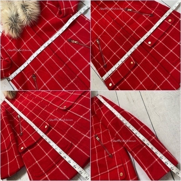 J.Crew lipstick red wool windowpane hooded château parka w/ removable faux trim - Picture 7 of 9